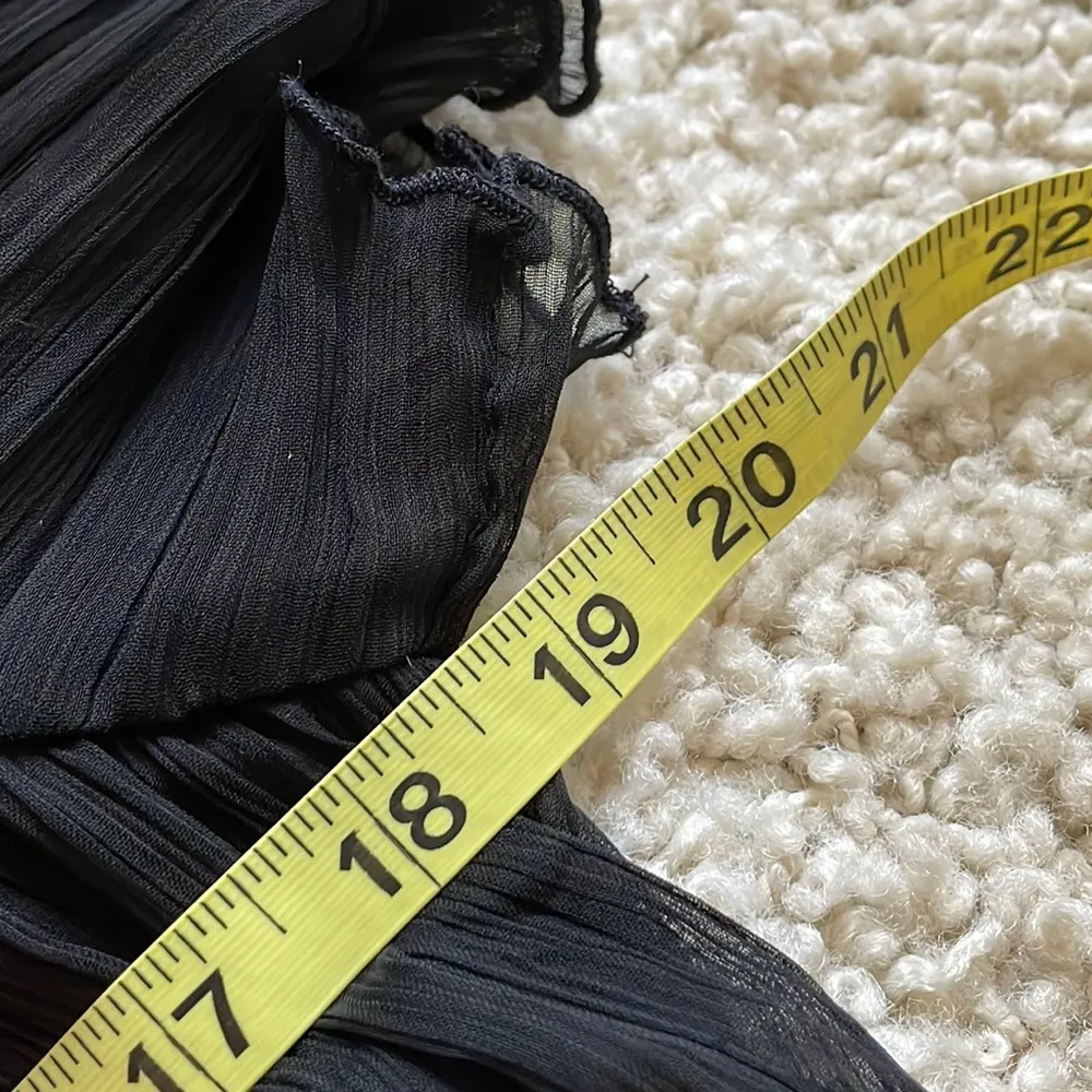 Tulle beautiful black crinkled pleat silky ruffle sleeve dress - Image 4