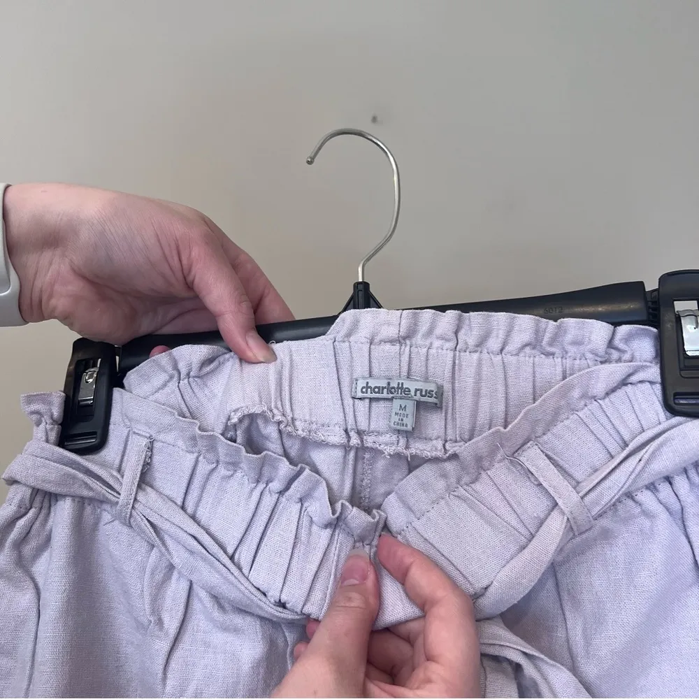 Light Purple Linen High Rise Shorts with Tie - Image 5