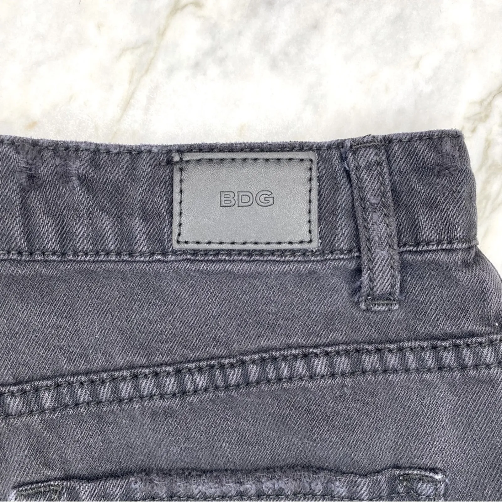 BDG Womens Super High Rise Cheeky Distressed Denim Shorts in Washed Black 27 - Image 3