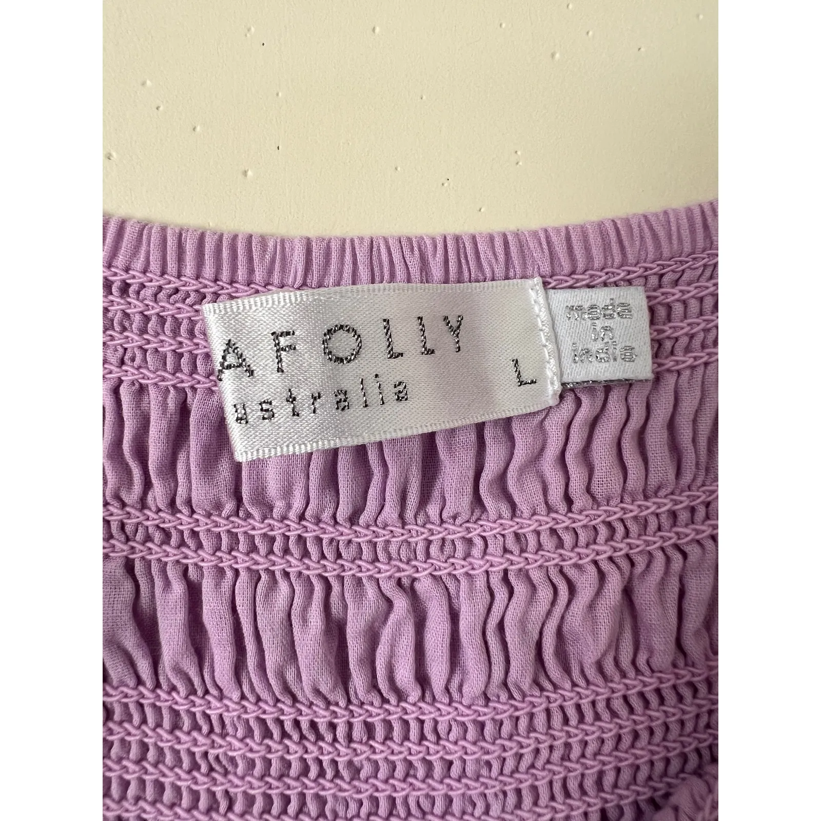 Seafolly Australia Lilac Boathouse Dress 100% Cotton Lined Smocked Airy Large Purple - Image 5