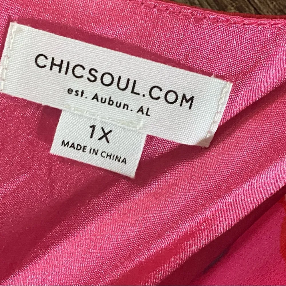 Chicsoul Way Too Complicated Maxi Dress 1X Fuchsia Floral Deep V Neck Side Slit - Image 3