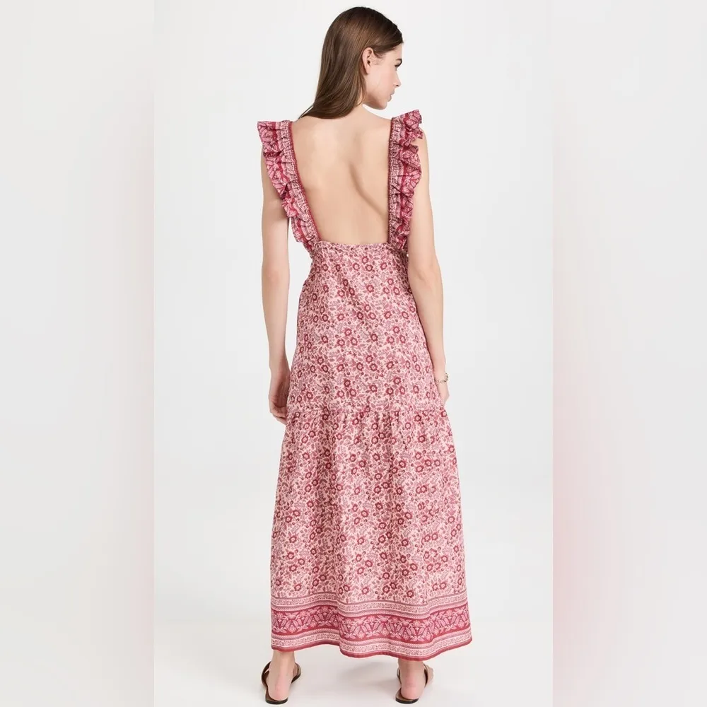 Faherty Hyland Dress in Sun Up Block Print Pink & Red Floral Cotton Maxi Sz S - Image 3