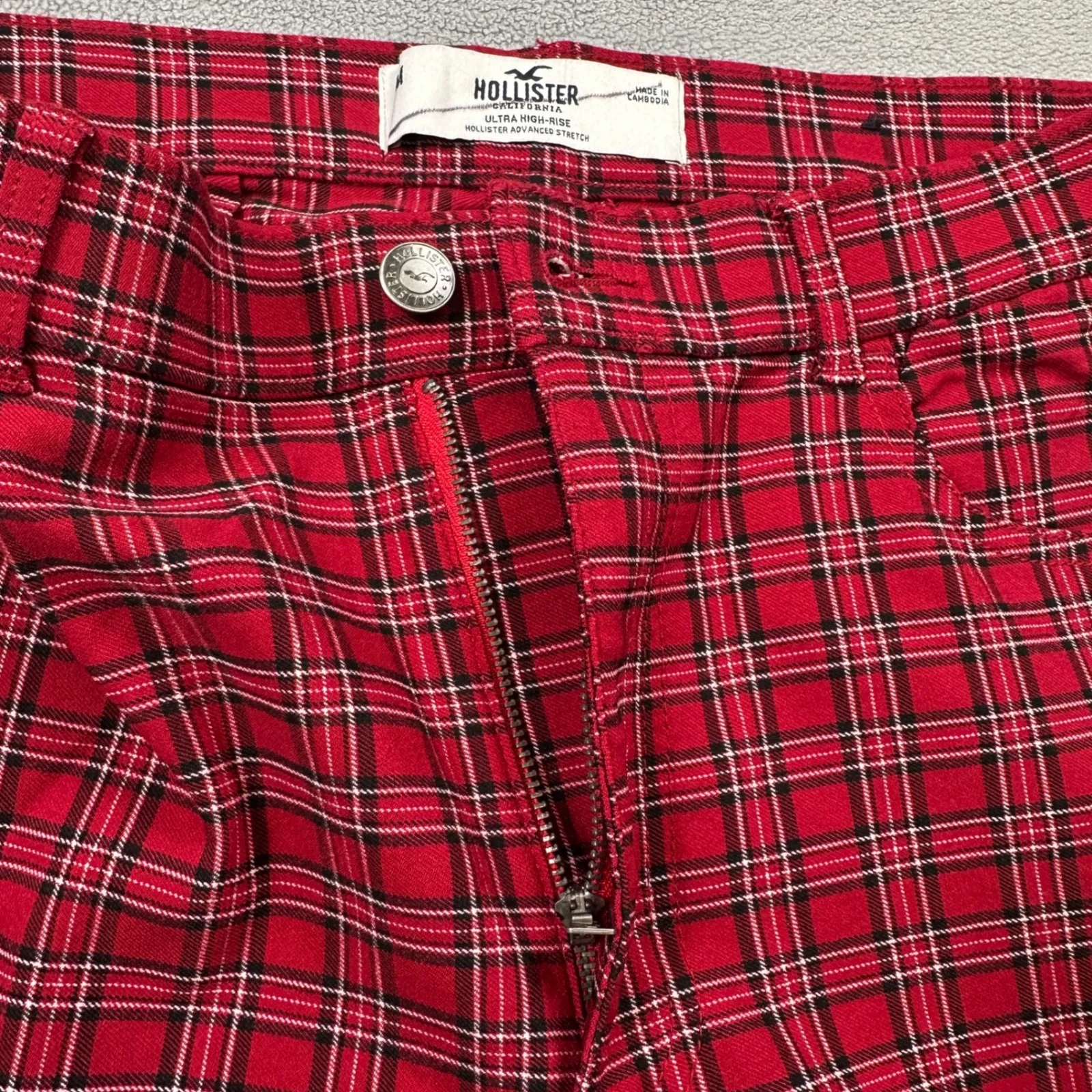 Hollister Plaid Pants Womens M 27x27 Red Ultra High Rise Advanced Stretch School - Image 6