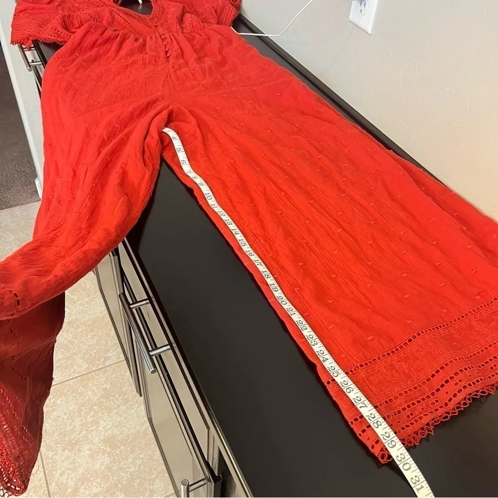 Free People Half Moon Bay Playsuit, burned orange, Cotton, swiss dot, eyelet, M - Image 9