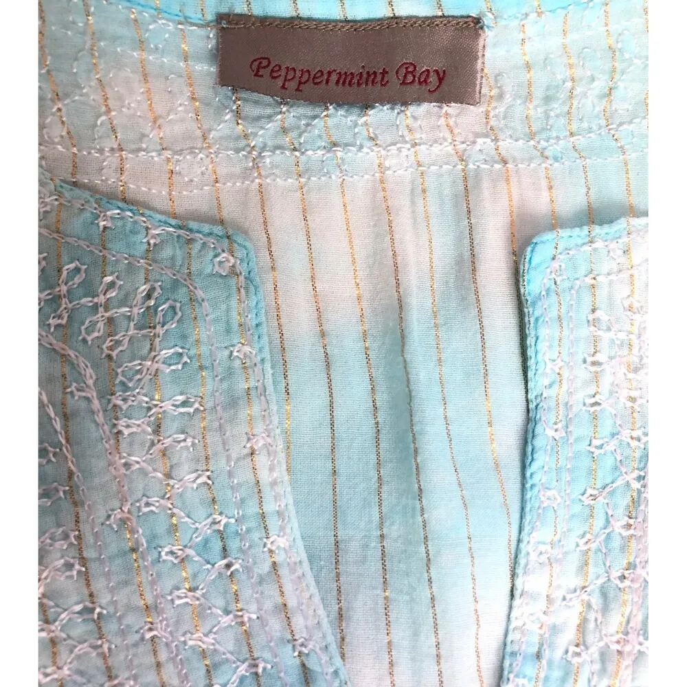 Peppermint Bay Embroidered Watercolor Swim Cover Up Tunic Dress Blue Size M - Image 6