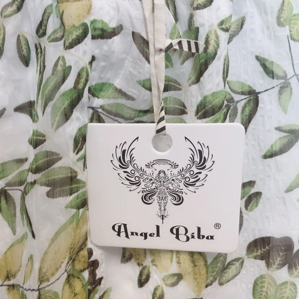 Angel Biba Tropical Leaves Print Halter Mini Dress Sz 12 Backless Open Back - Image 5