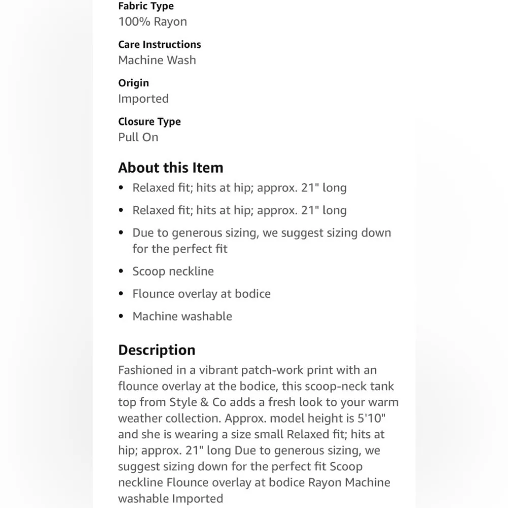 Style & Co Sleeveless Flounce Tiered Top Tank Boho Blue Floral Size Small S - Image 12