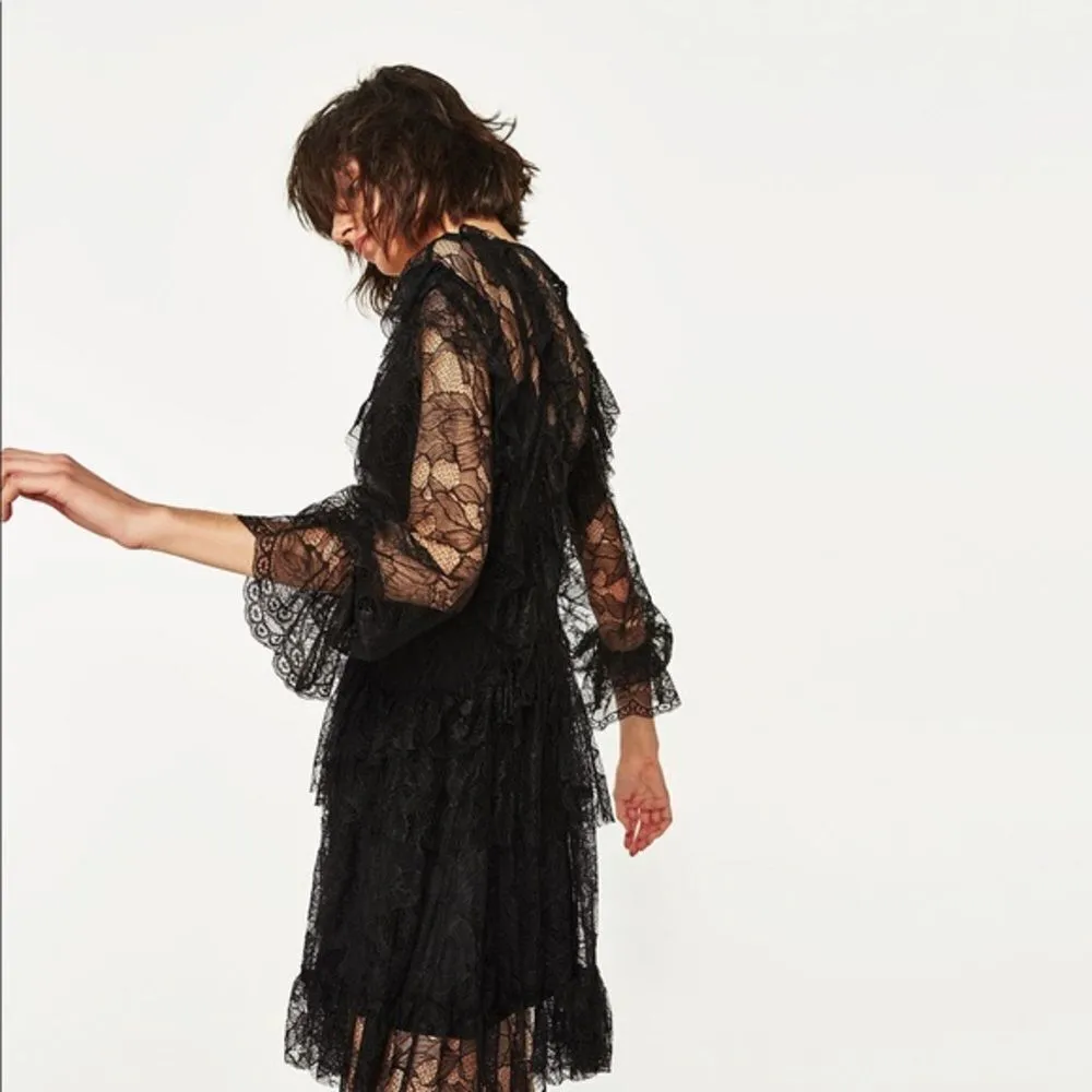 ✨ Zara black lace dress with frills✨ - Image 4