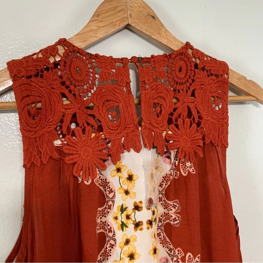 Blu Pepper Boho Rust Floral Crochet Mini Dress Size M NEW - Image 9