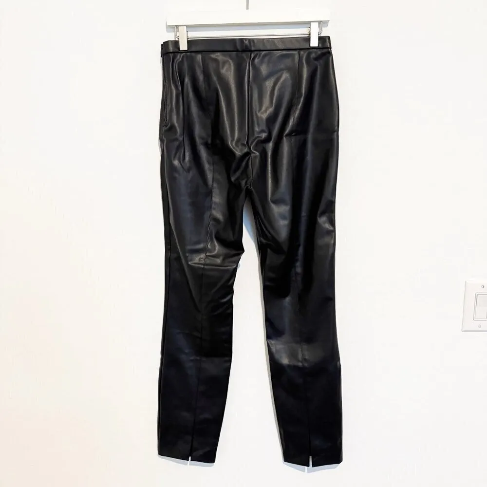 Zara Faux‎ Leather Pants Split Hem Contemporary Office Holiday Black Size Large - Image 7