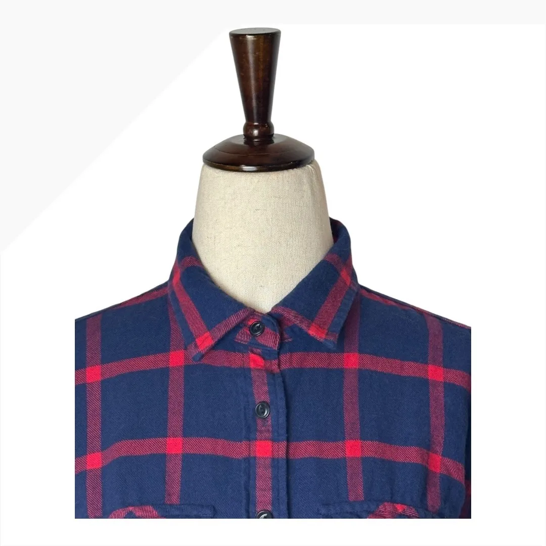 J Crew Shirt Women 2 Blue Red Plaid Long Sleeve Button‎ Down Flannel preppy - Image 5