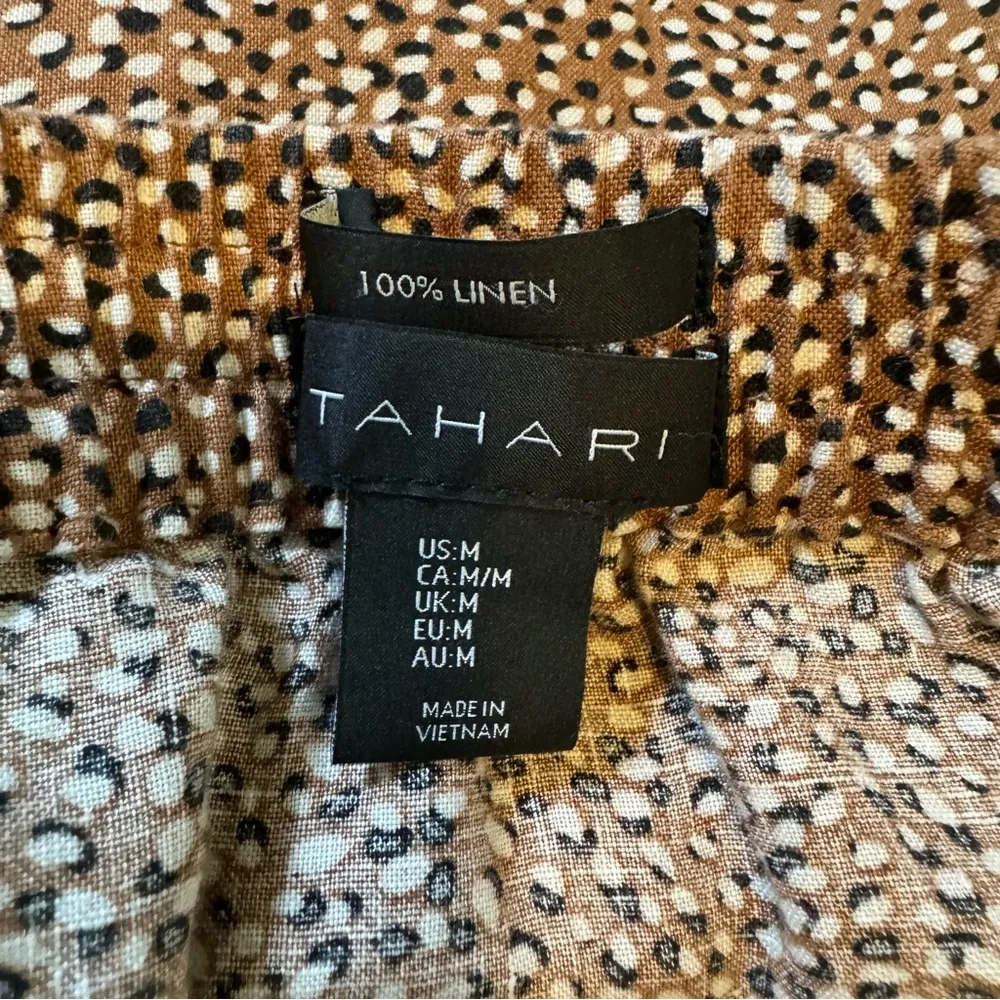 Tahari Womens 100% Linen Ruffle Tiered Skirt Sz Medium Brown Dotted Print - Image 12