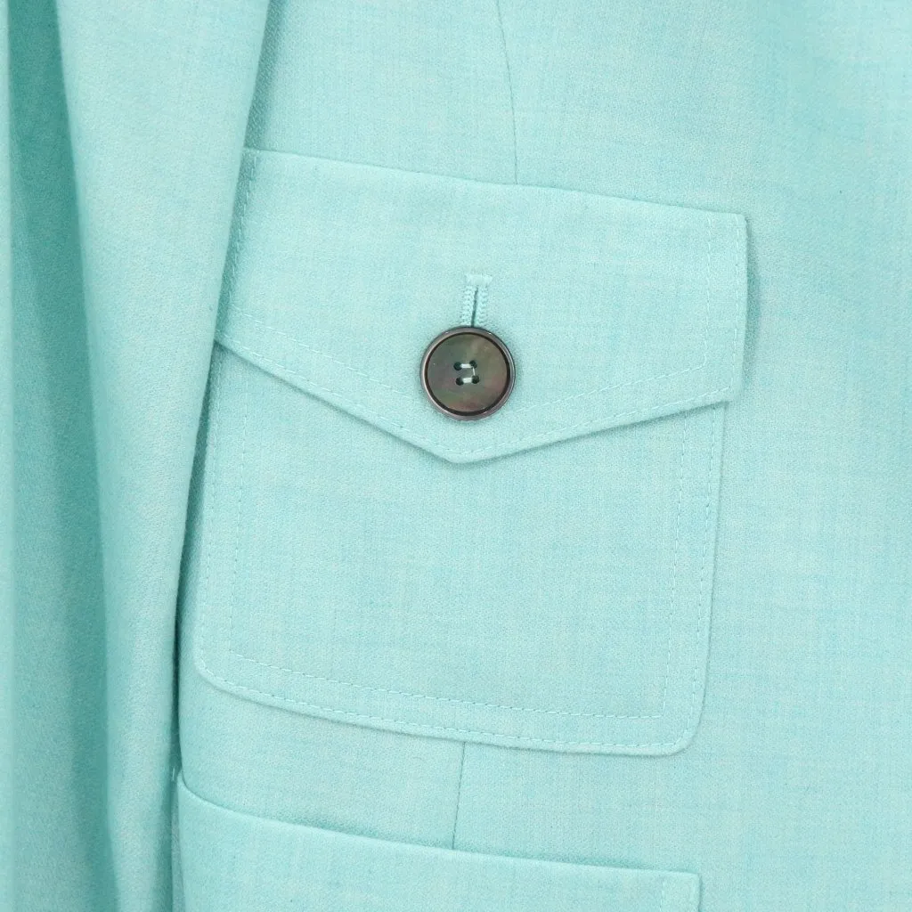 Akris Cashmere Silk Aqua Blue Button Front Blazer Jacket 12 - Image 4