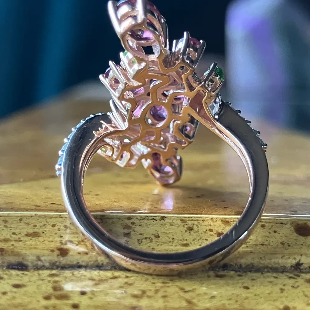 Natural Wine Garnet Sterling Silver Cocktail Ring Size 6 Pink - Image 5