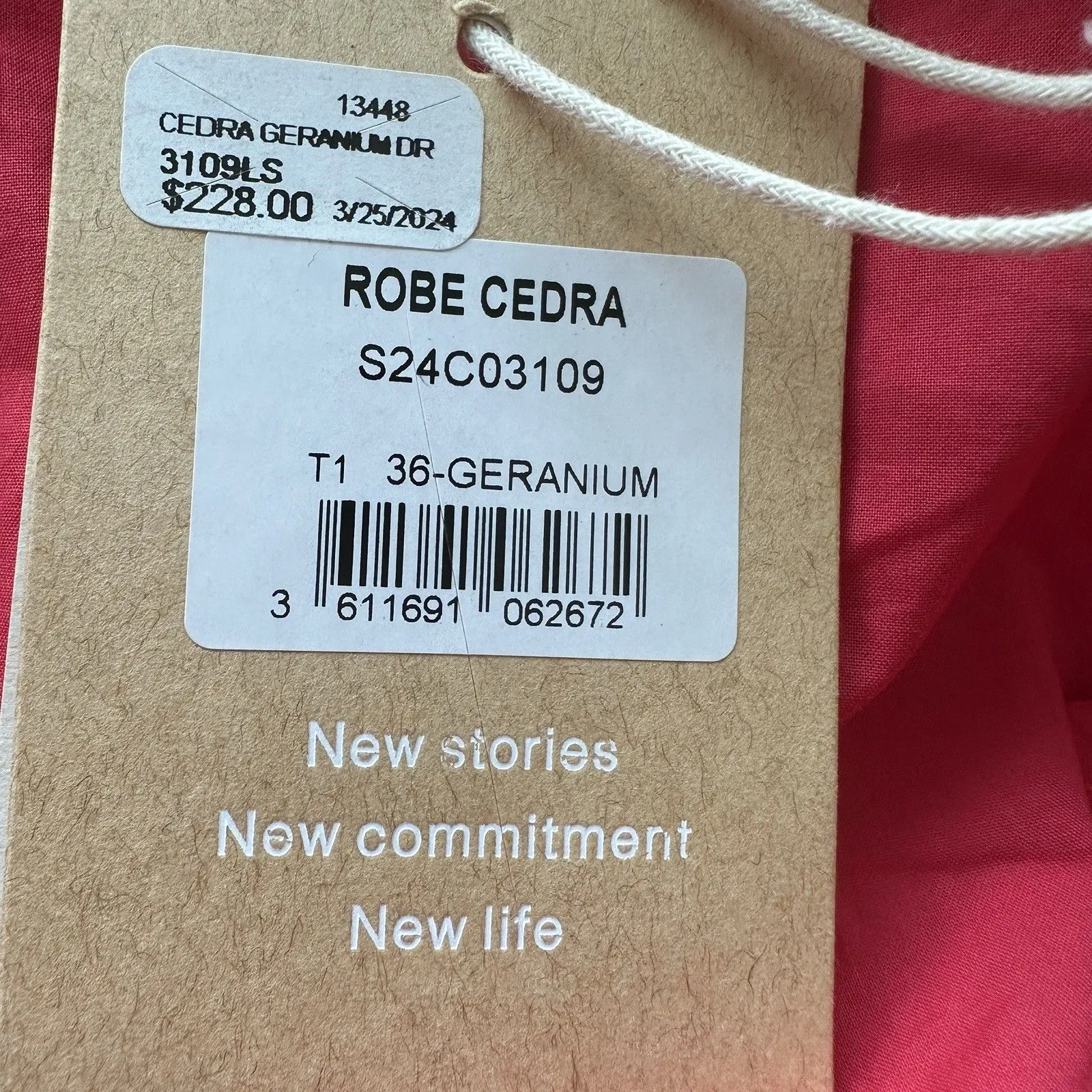 NWT Suncoo Paris Cedra Dress Eylet Midi Organic Cotton France T1 Red - Image 10