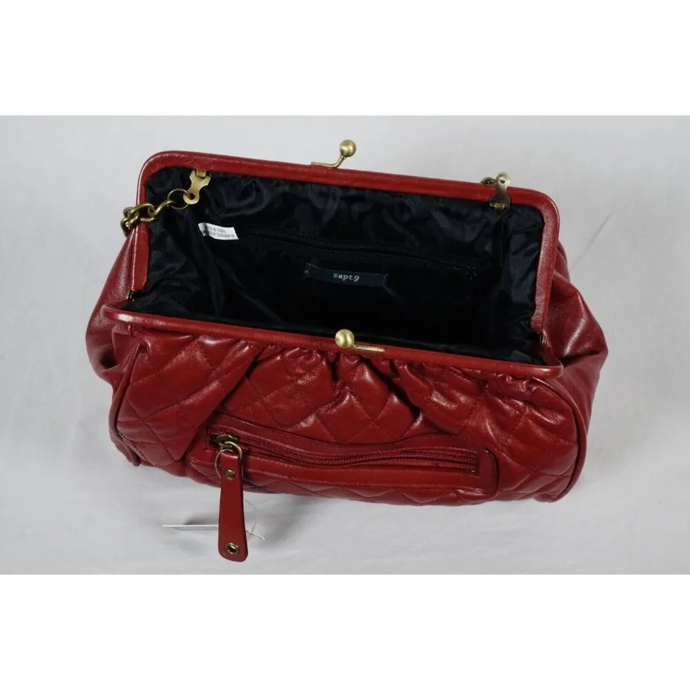 Apt. 9 Purse Red Quilted Handbag Clutch Metal Strap NEW - Image 3