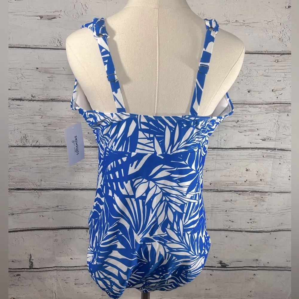 SWIMSUITS FOR ALL Swimsuit One Piece Bright Blue/White Tropical Print-16 - Image 2