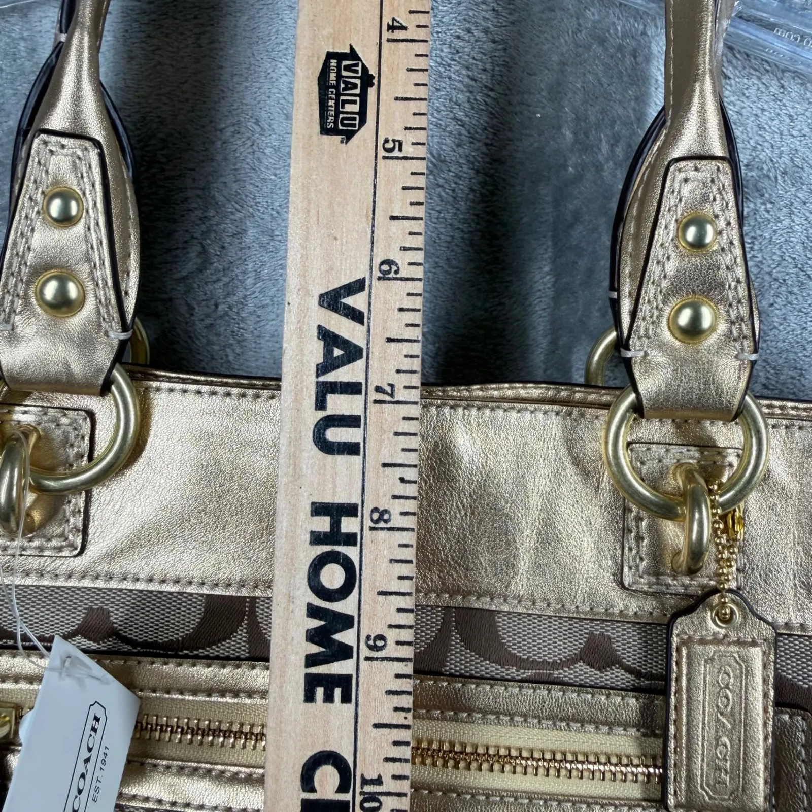 Coach Signature Frame Carryall Penelope Tan Gold Shoulder Bag Purse Canvas Chic - Image 15