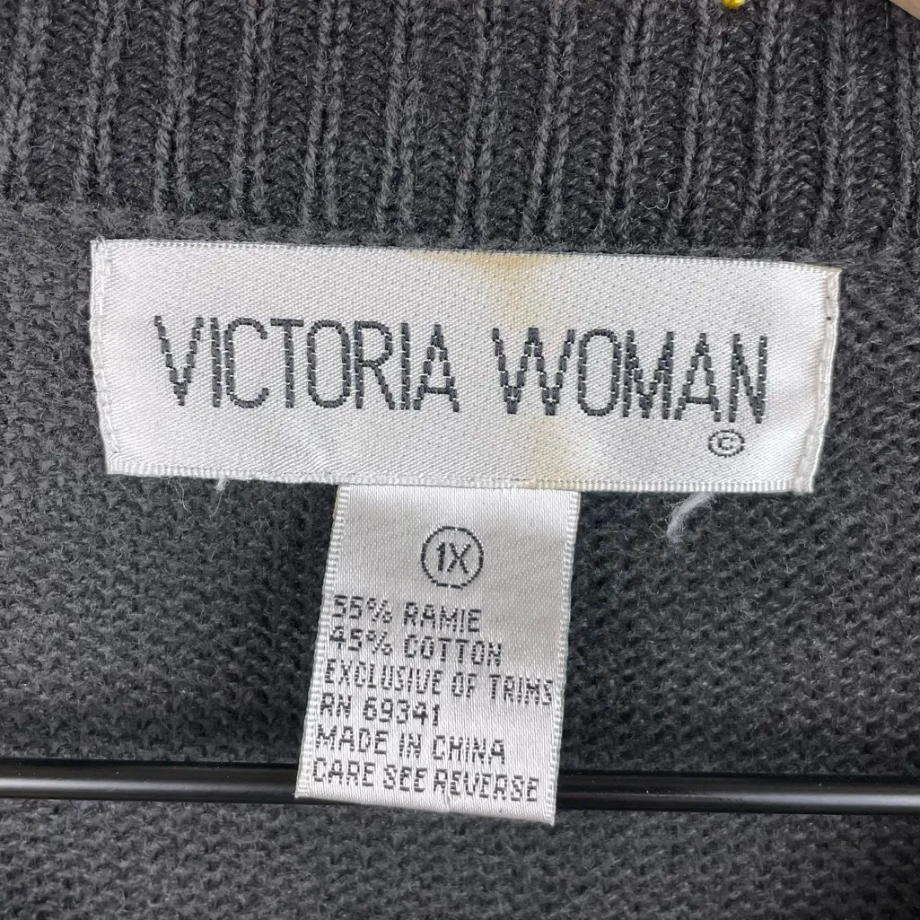 Vintage 90s Y2K Victoria Woman Christmas Holiday Sweater Size 1X Embellished Black - Image 5