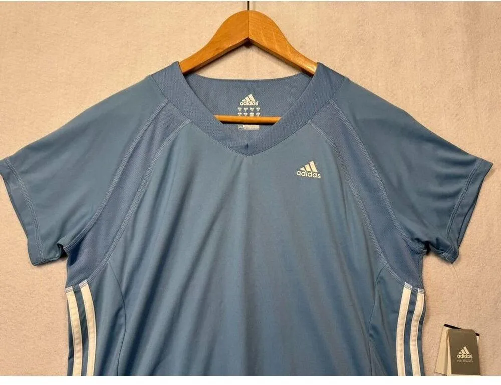 Adidas Thermo System Shirt ATS V-Neck Loose Fit Rave Blue/White Women's Large L - Image 3