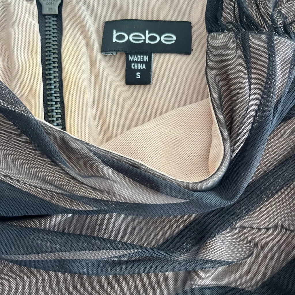 bebe Black and Brown Mesh Long Sleeve Dress - Image 3