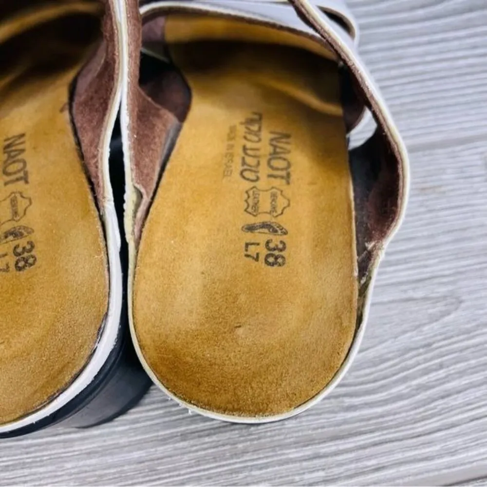 naot sandals white flats strappy summer shoes size 38 / 8 leather slip ons - Image 6
