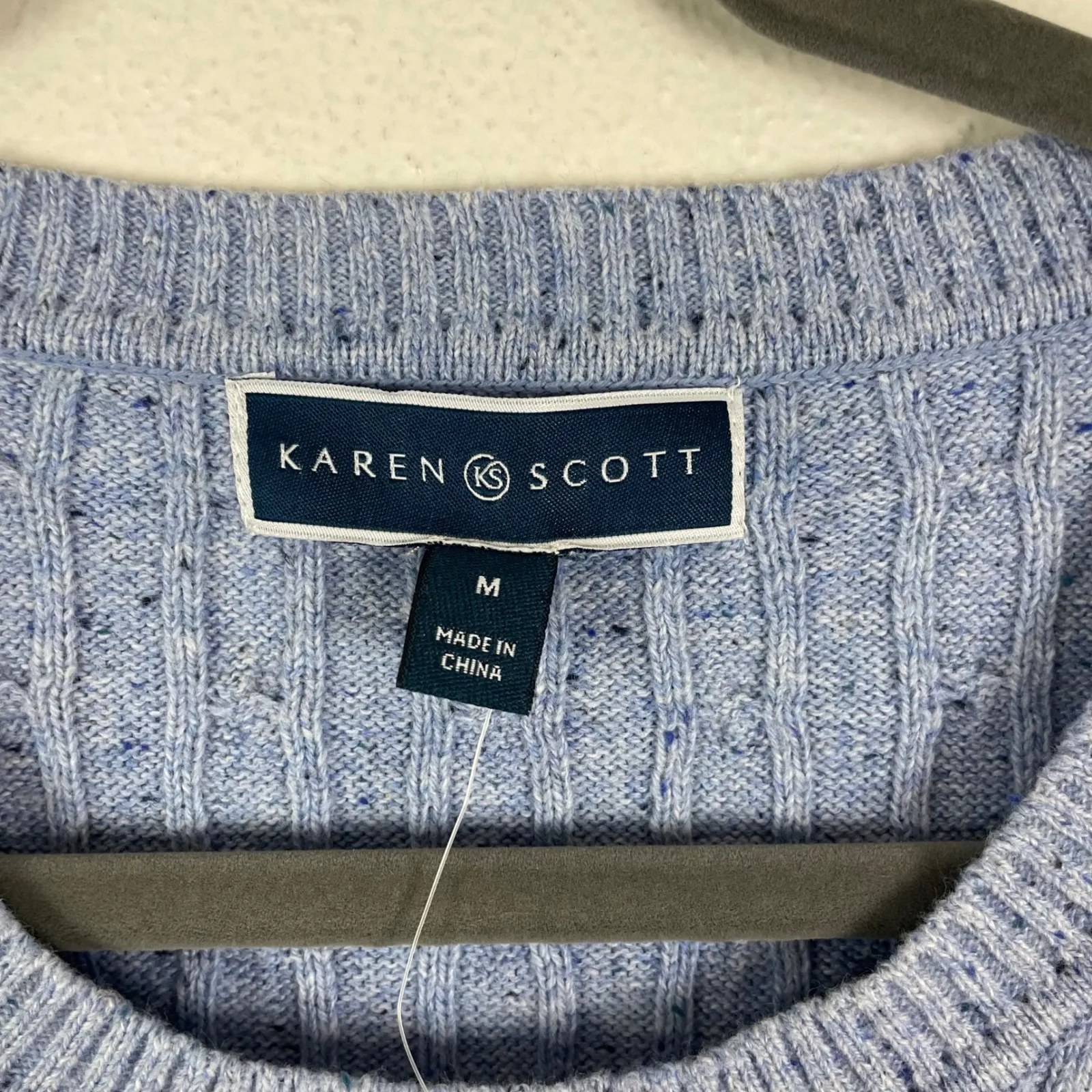 NWT Karen Scott Cable Knit Sweater Light Blue Speckled Crew Neck Long Sleeve M - Image 2