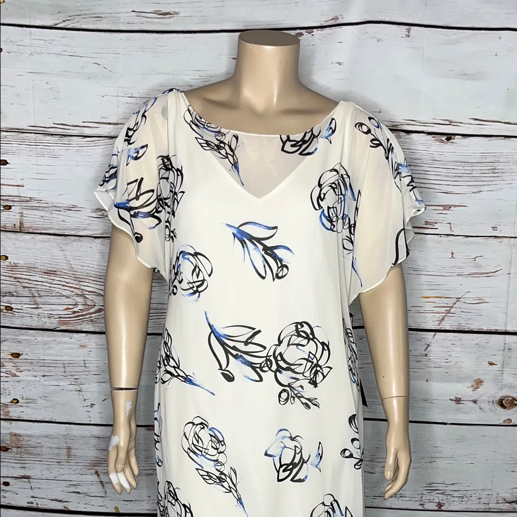 Adrianna Papell NWT Size XL Cream - Abstract Floral Print Chiffon Overlay Dress - Image 2