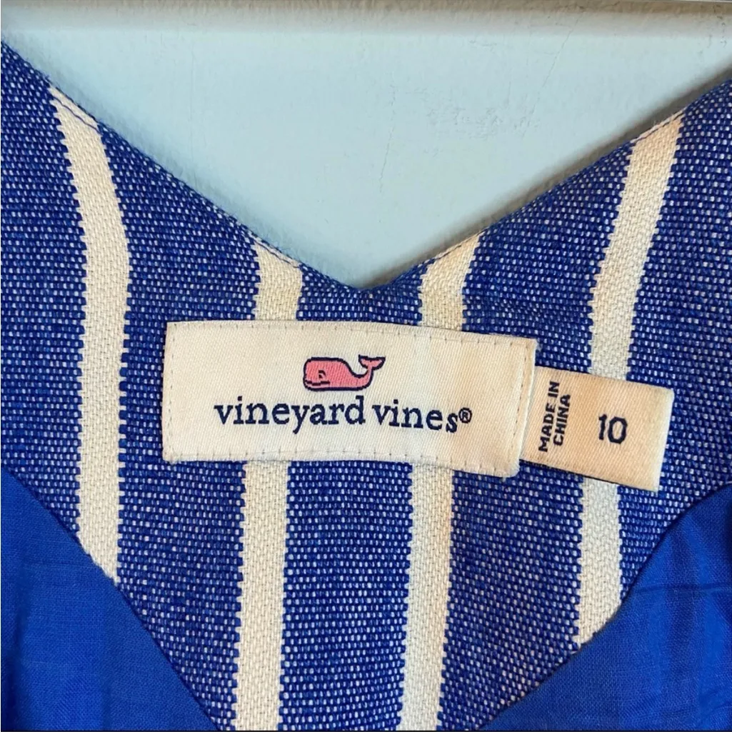 Vineyard Vine Blue and White Striped Fit and Flare Dress - Image 3