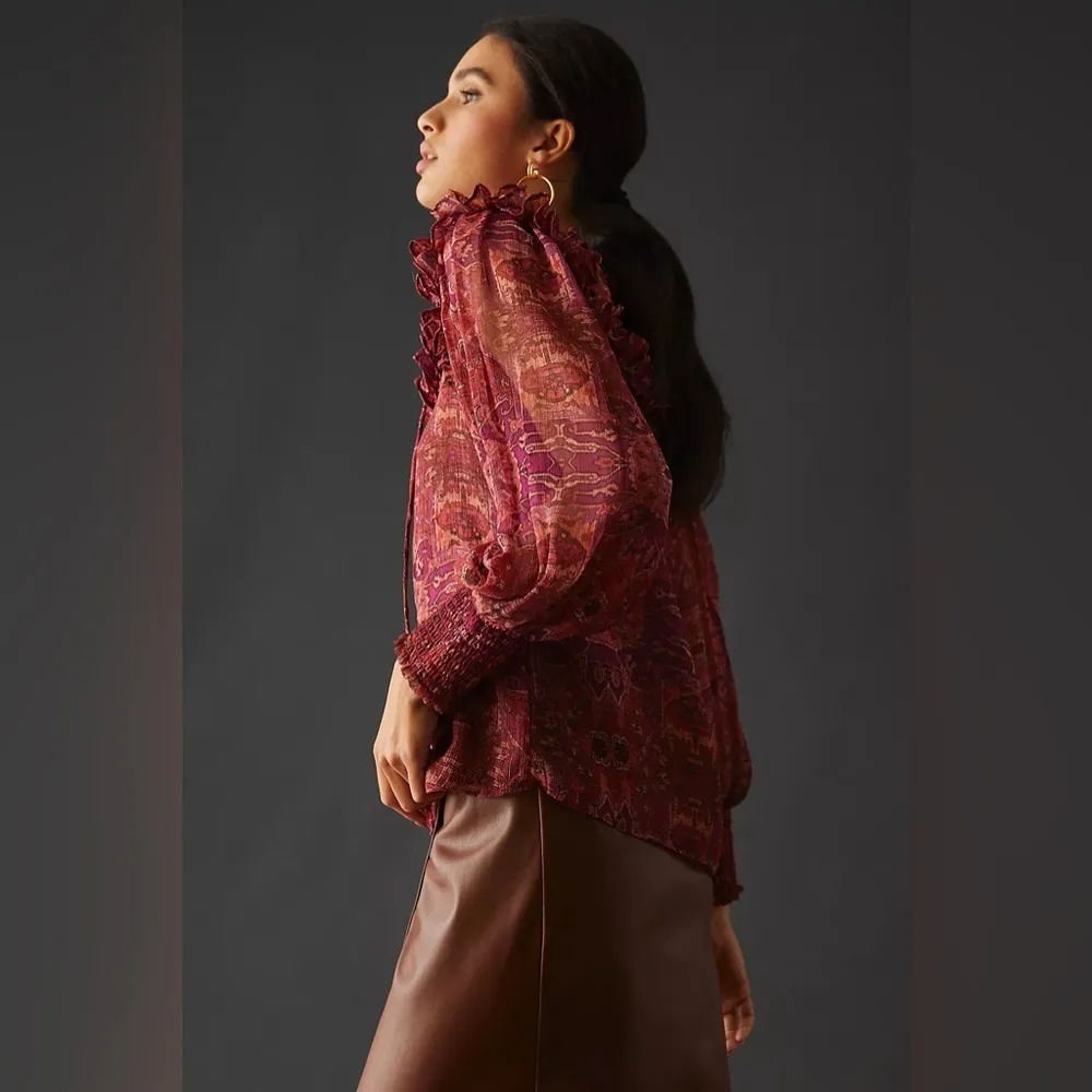 MISA Los Angeles Raffi Bohemian Semi Sheer Tassel Top in Septima Tapestry XS - Image 9