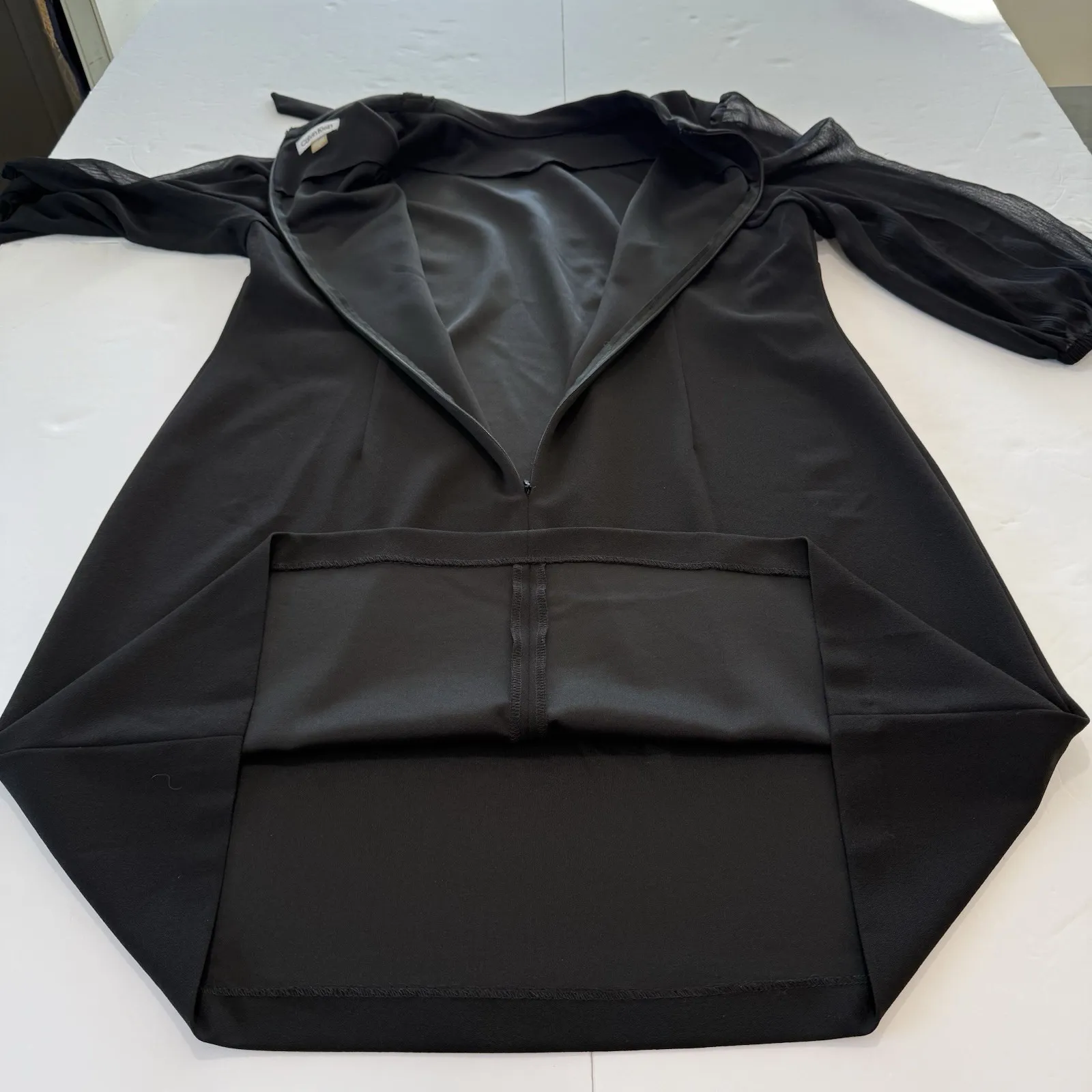 Calvin Klein Black Puff Sleeve Bow Tie Neck Stretch Crepe‎ Sheath Dress Size 16 - Image 7