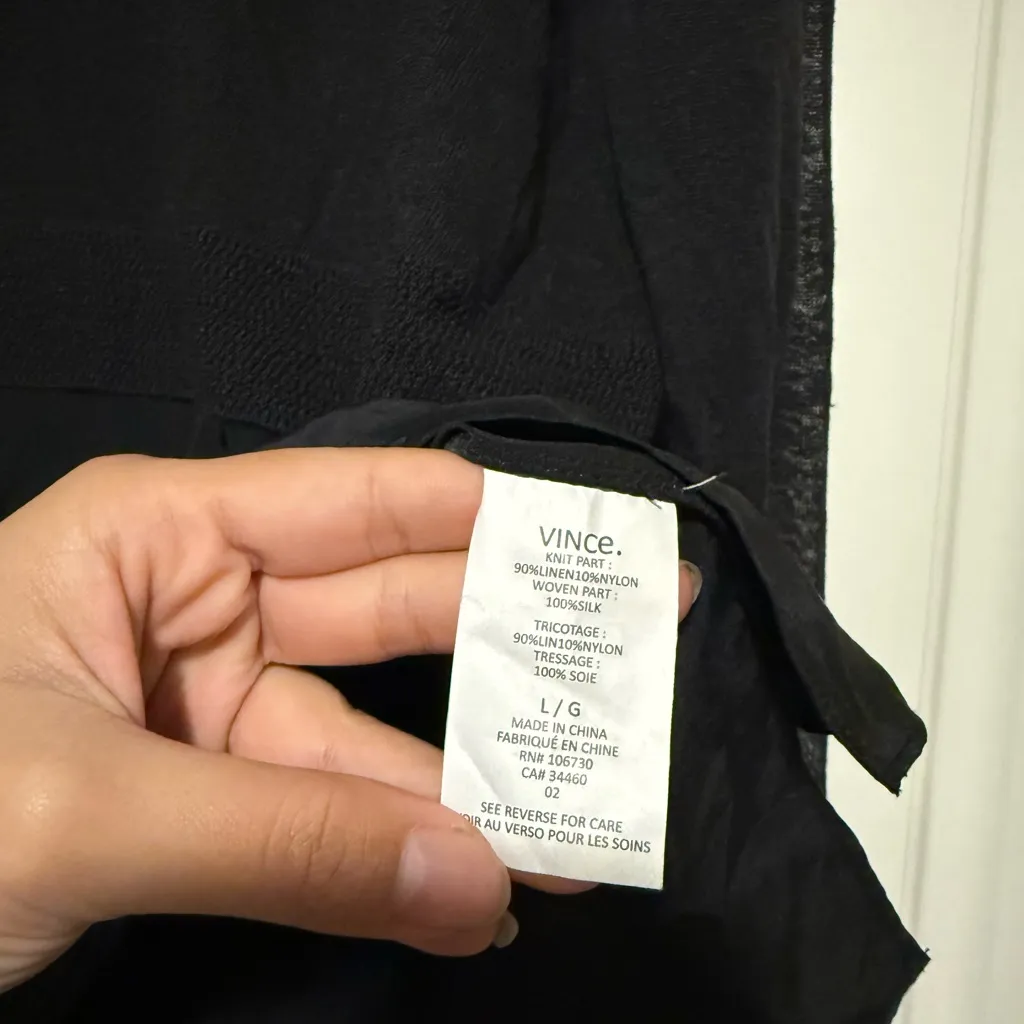 Vince silk linen Black Sheer layered Long Sleeve Top - Image 4