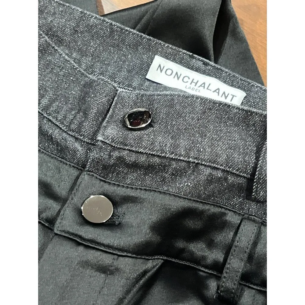 NonChalant Label Simon Pants in Black XSmall Womens Double Buckle Satin Denim Size XS - Image 11