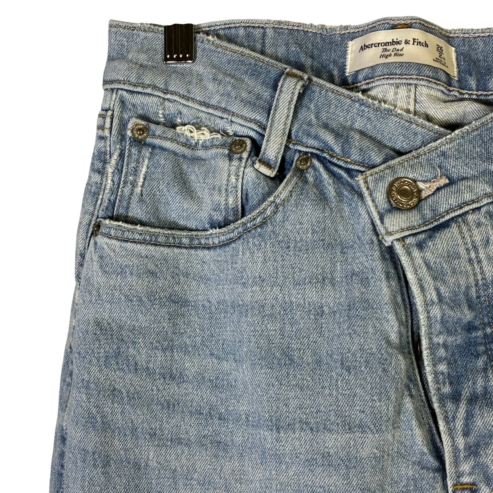 Abercrombie & Fitch Dad High Rise Jeans Womens 2 Light Wash Crossover Waist - Image 5