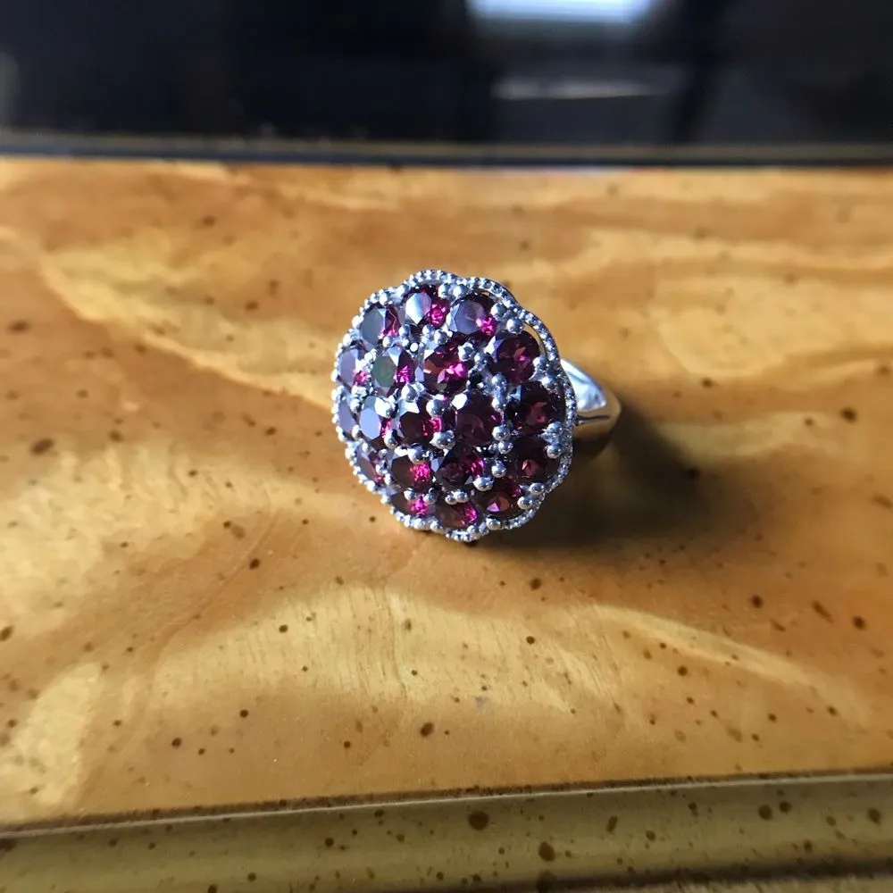 Natural Rhodolite Garnet Sterling Silver Ring Size 6 - Image 2