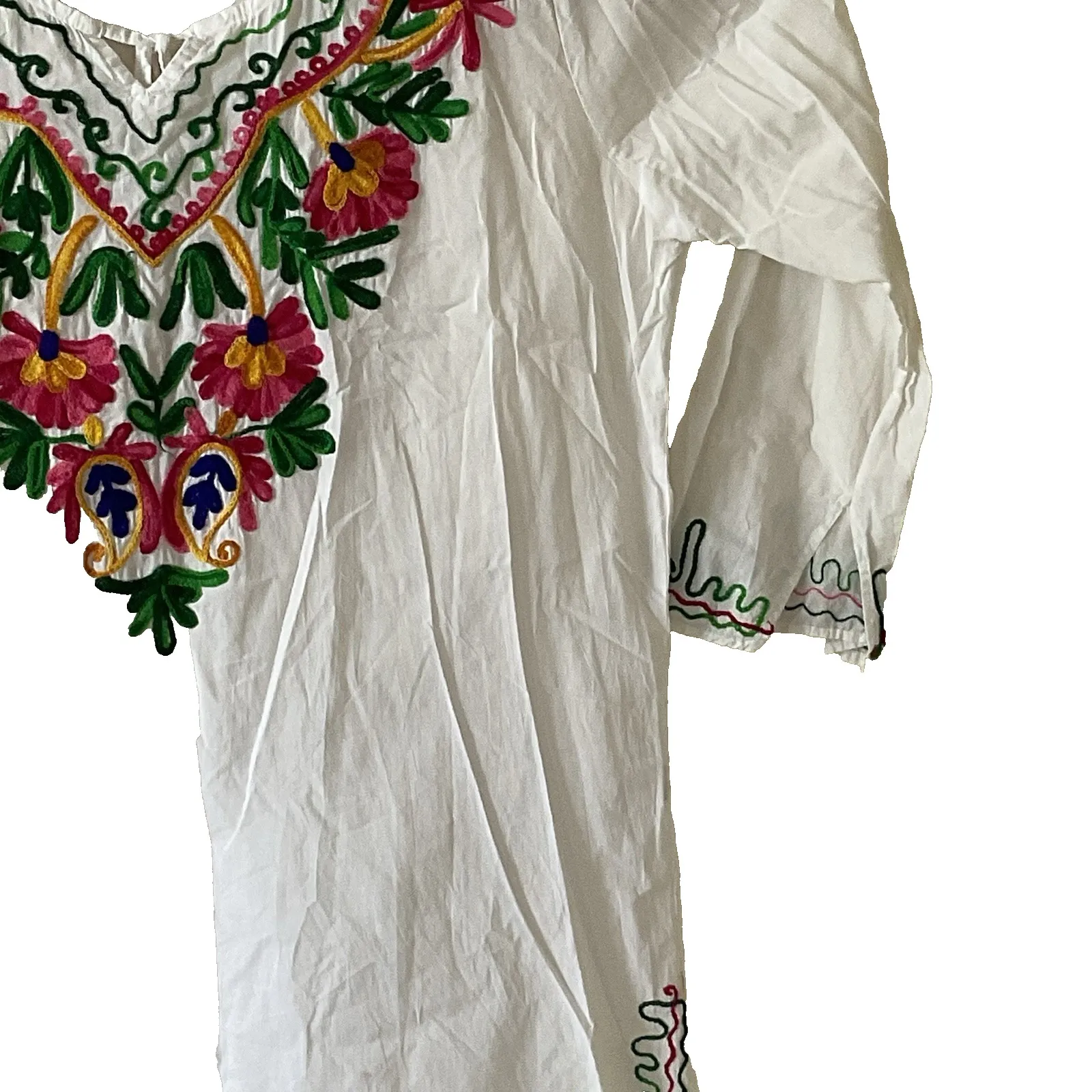 Sun Flower White Tops/Blouses Colorful Hand Stitched Mexican Style‎ 100% Cotton Size XL - Image 4