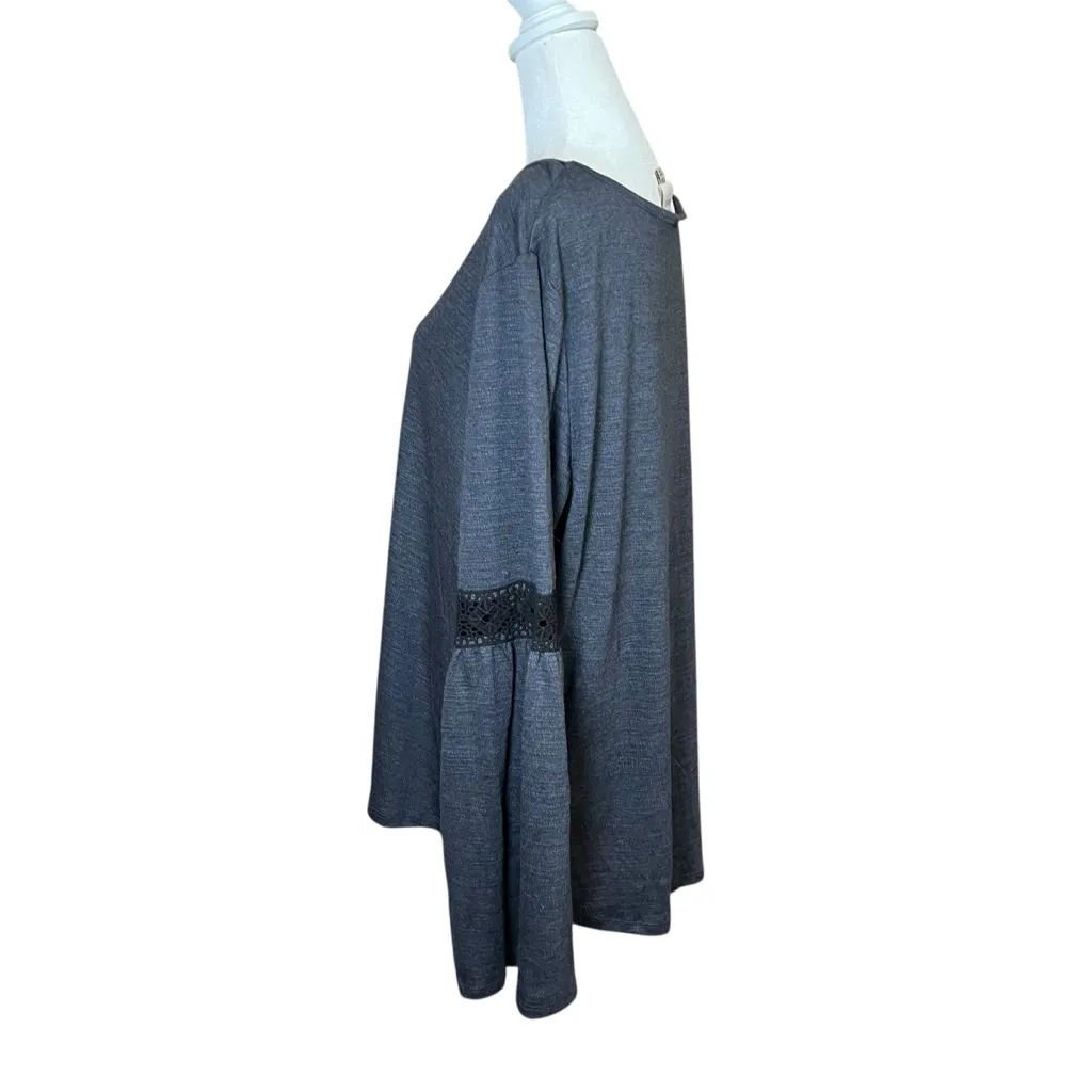 Knox Rose Boho Bell Sleeve Top Sz XXL Gray Crochet Knit Tunic Whimsigoth Witchy - Image 7