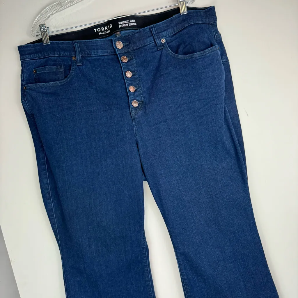 Torrid Bombshell Flare Premium Stretch High Rise Jeans Sz 22S Dark Wash - Image 5