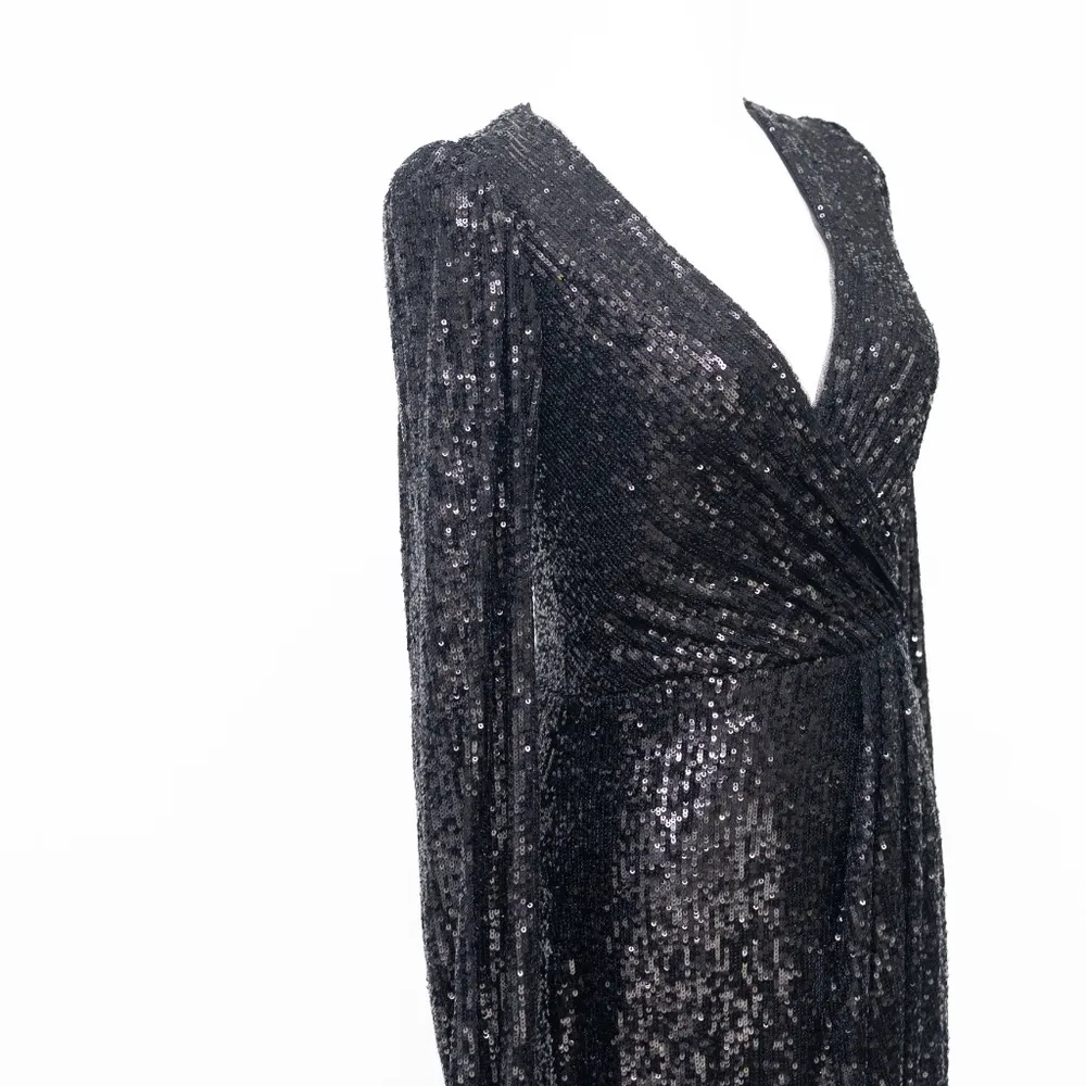Xscape | Black Sequin Long Sleeve Surplus Evening Dress Gown. - Image 7
