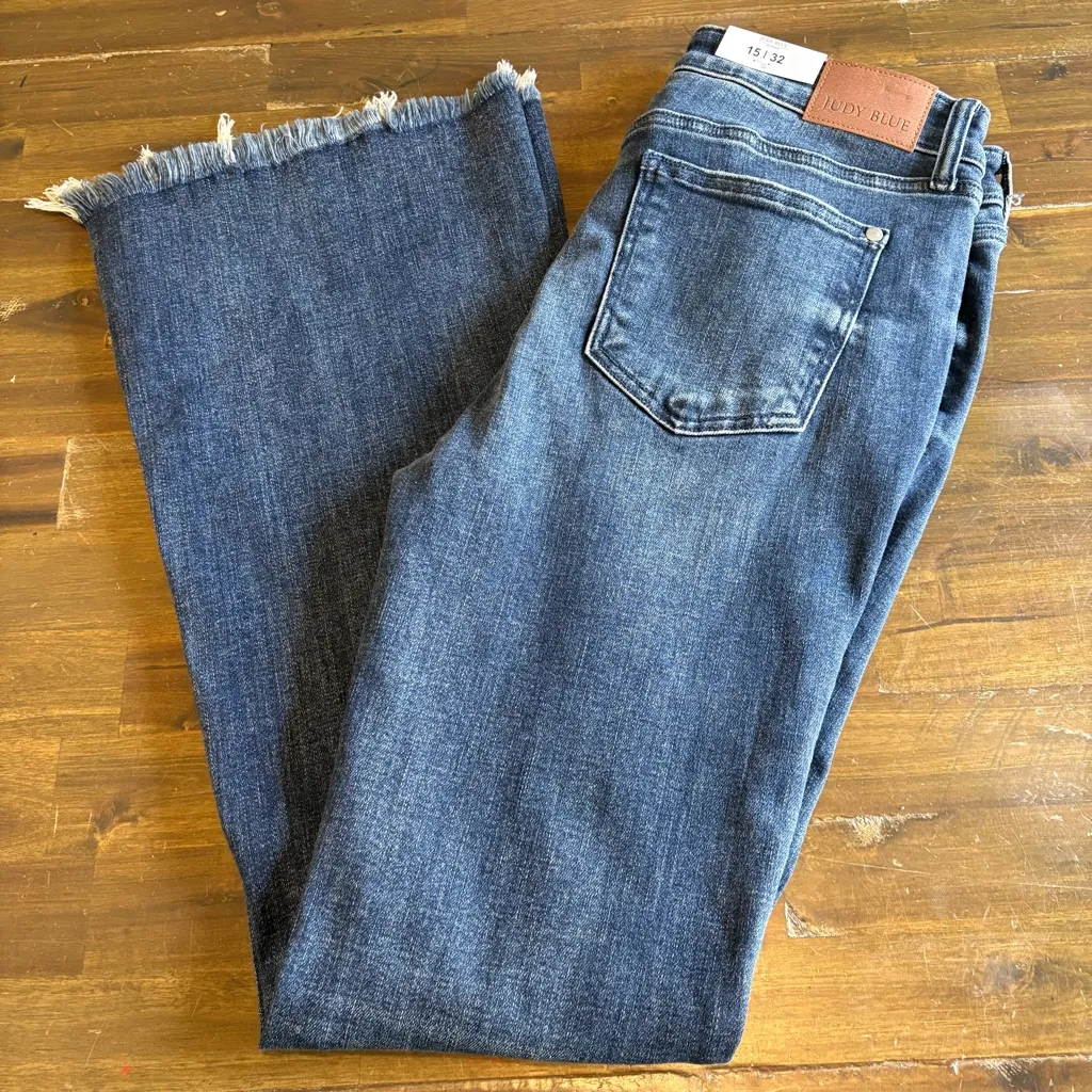 Judy Blue Call The Shots Mid Rise Jeans Flare Stretch Frayed Distressed 15 32 - Image 13