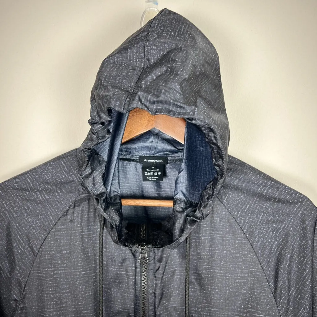 BCBG MAX AZRIA Windbreaker Hoodie Jacket‎ Womens Large Black Gray Lightweight L - Image 3