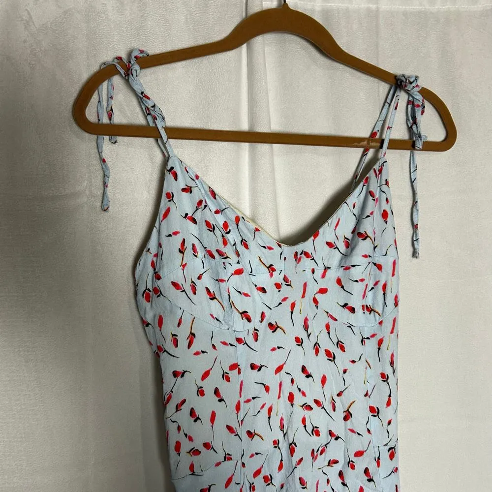 Mar De Margaritas Made in Italy Blue & Red Floral Print Tie Shoulder Mini Dress Size L - Image 3