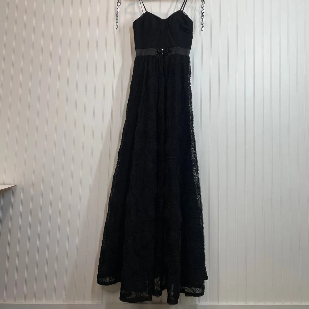 Adrianna Papell Black V-Neck Pleat Bodice Rosette Ball Gown Dress Size 4 - Image 4