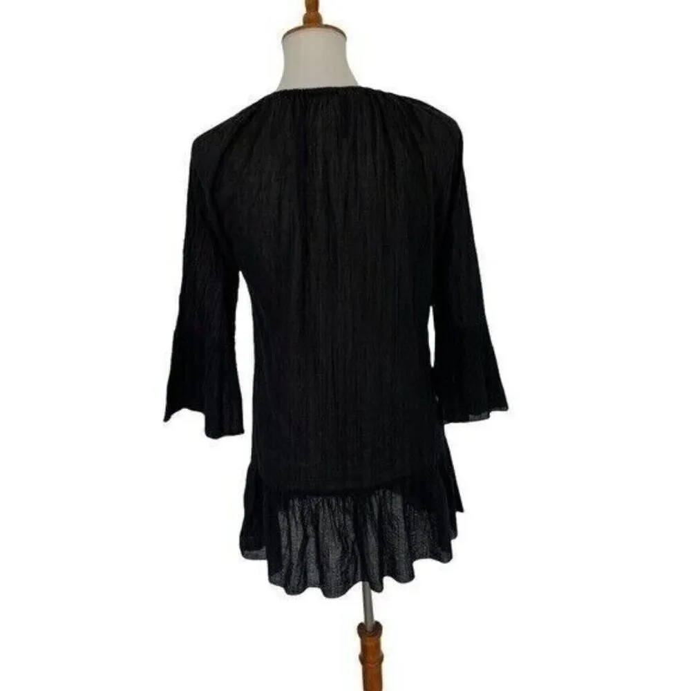 Ralph Lauren Tunic Small Black Long Sleeve Pleated Boho Classic Essential - Image 5