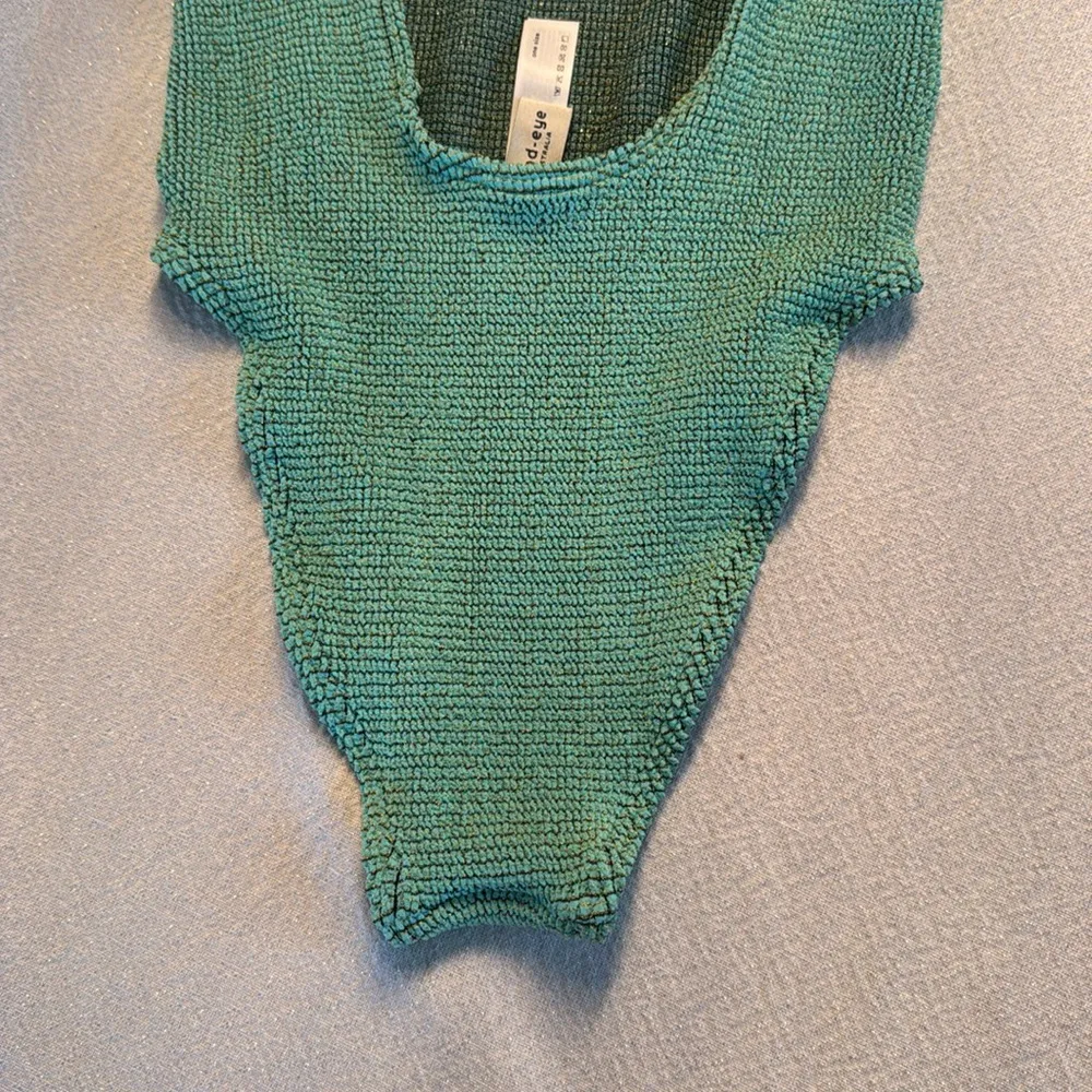 Bond eye Mara Low Back One Piece swimsuit, LAGOON LUREX, $180 Green Size undefined - Image 15