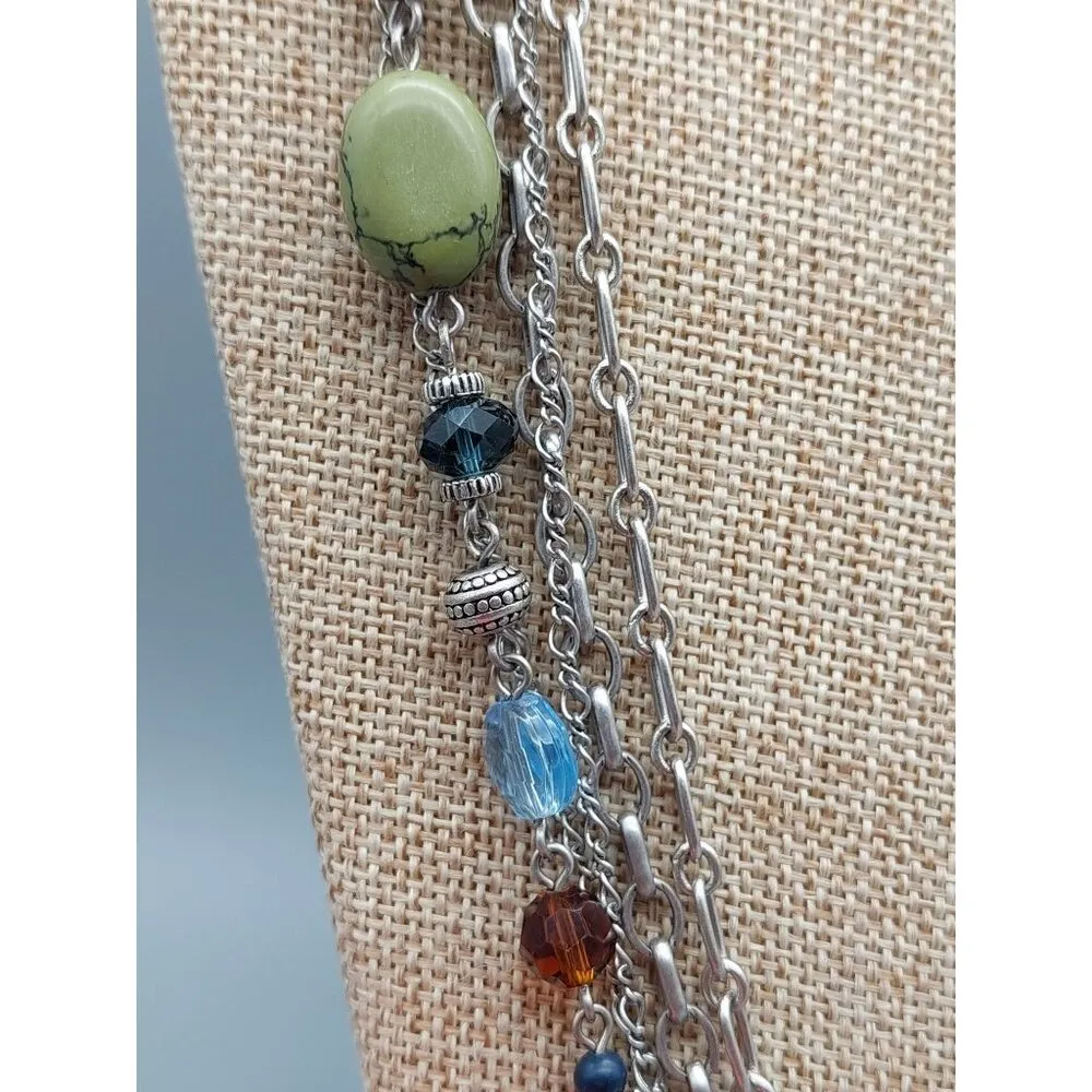 Premier Designs Silver Tone Multi Strand Chain Necklace Colorful Bead Stations - Image 6