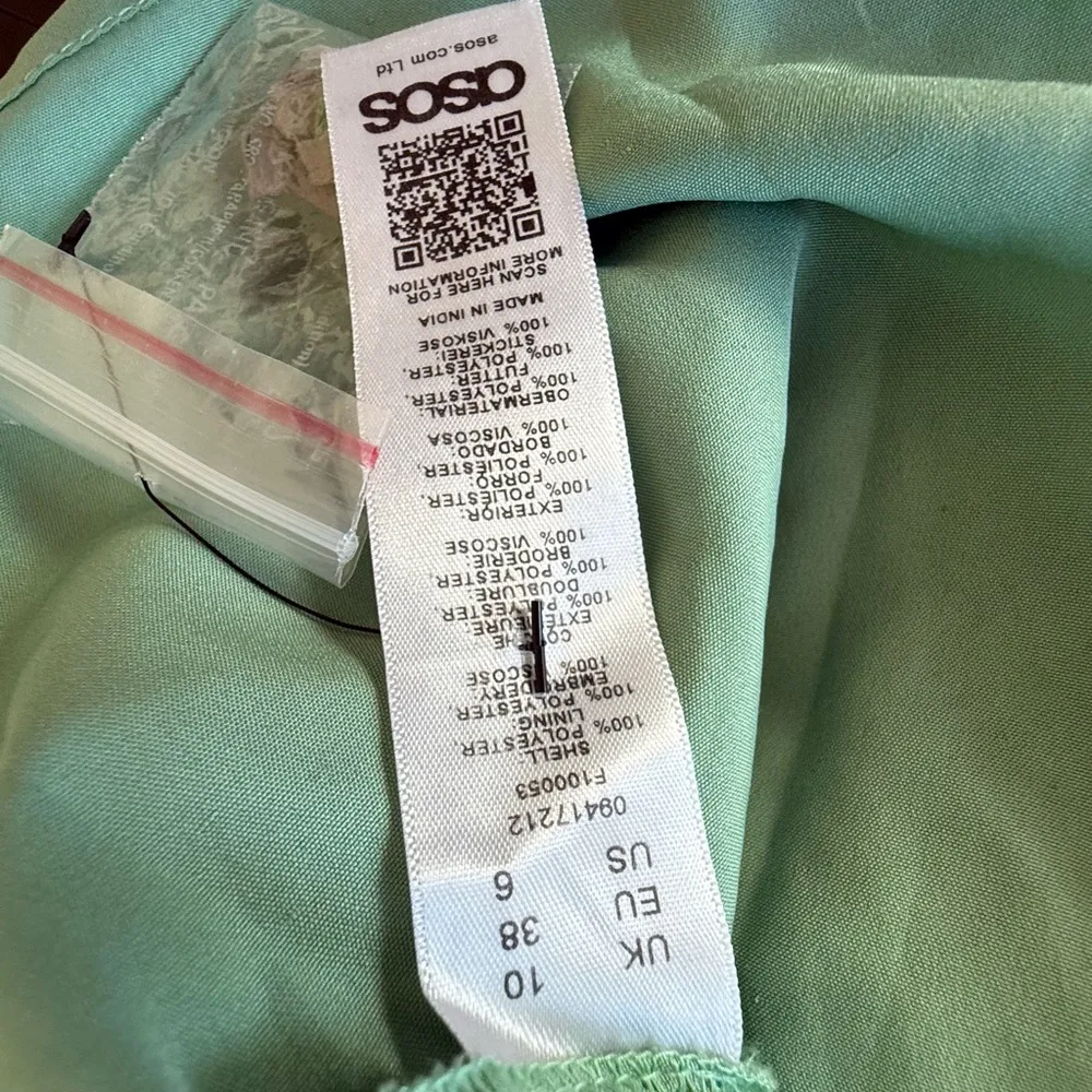 Green Long Sleeve Embroidered Dress women birds floral size 6 - Image 3