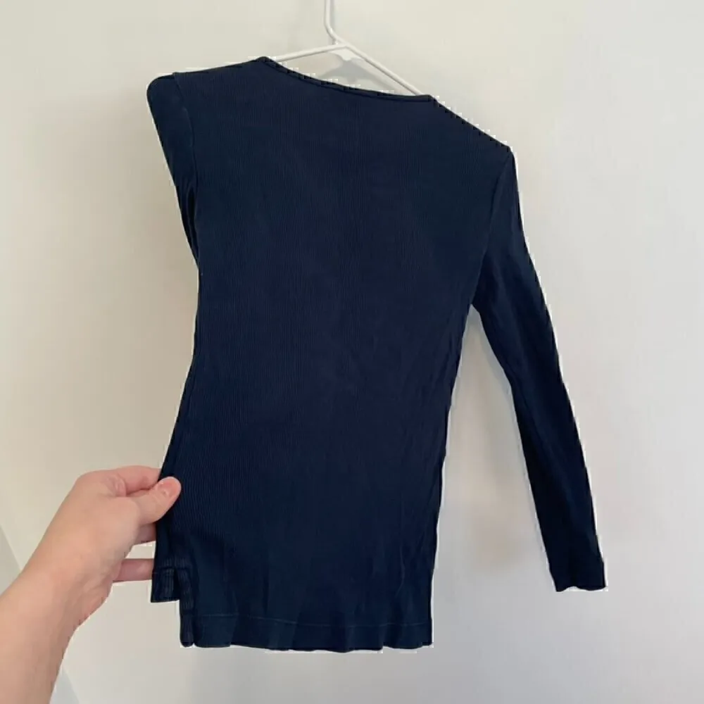 LAUREN RALPH LAUREN LRL Gacy Zip Shoulder Crew Navy Blue Long Sleeve Cotton Top - Image 14