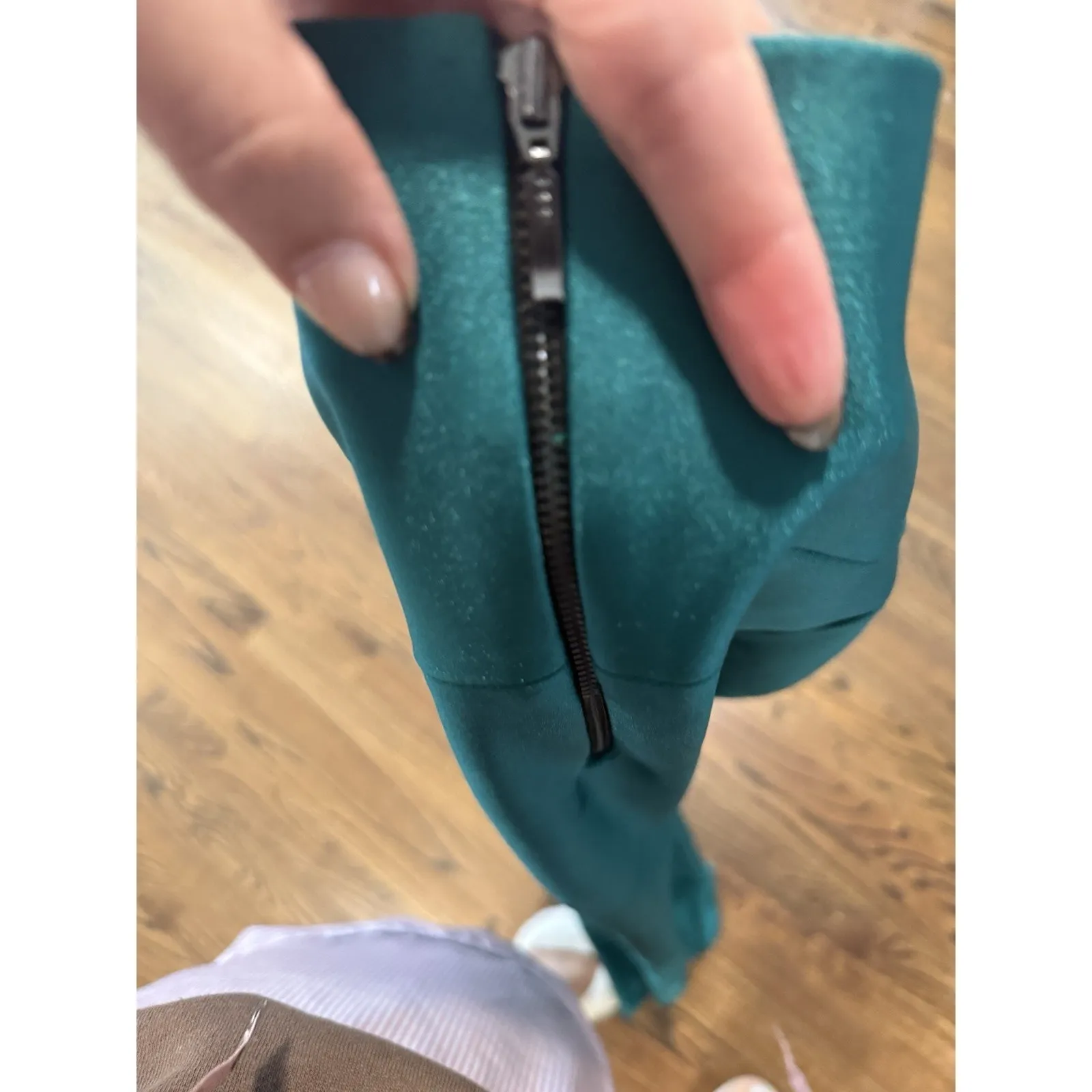 Zara Womens Studio Split Leg Cigarette Pants Metallic Green Size S - Image 7