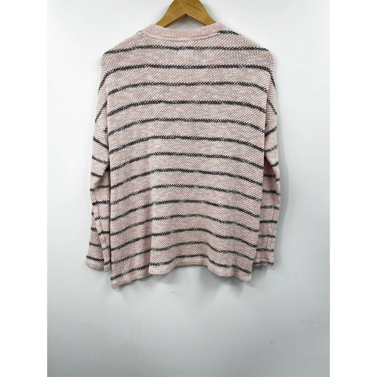 Sundry Lace-Up Sweater Small Women Natural Striped Knit Stretch PInk‎ - Image 6